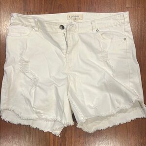 ELOQUII Women's White Distressed Shorts